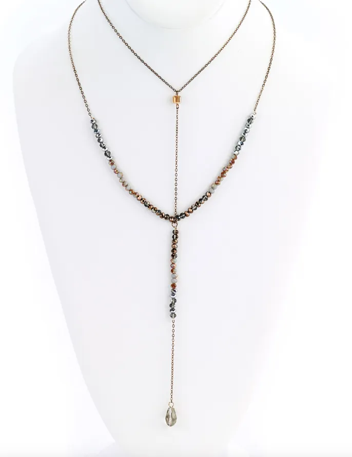 Crystal Drop Y-Necklace in Beige