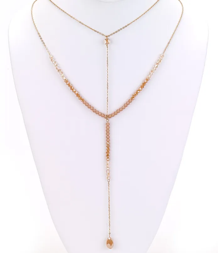 Crystal Drop Y-Necklace in Beige