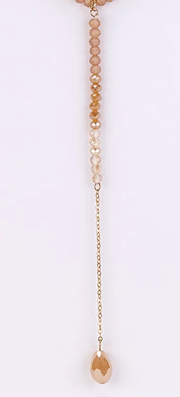 Crystal Drop Y-Necklace in Beige