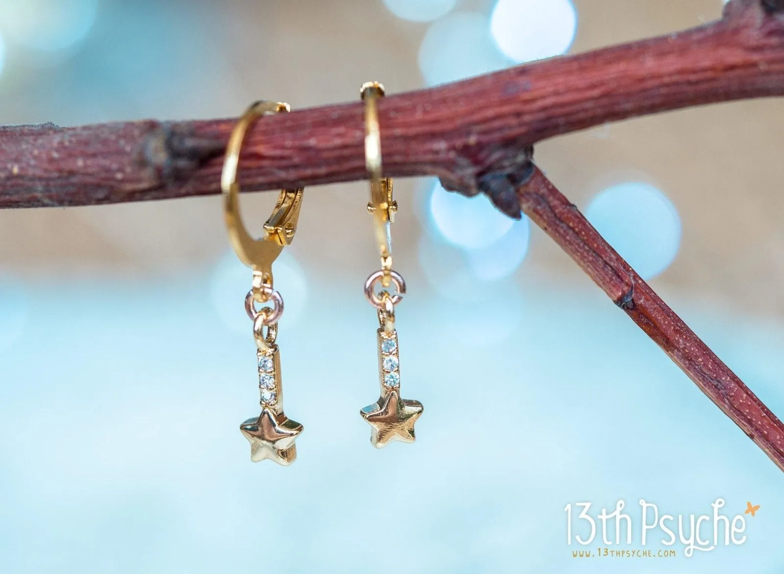 Cubic Zirconia shooting stars gold huggie hoop earrings