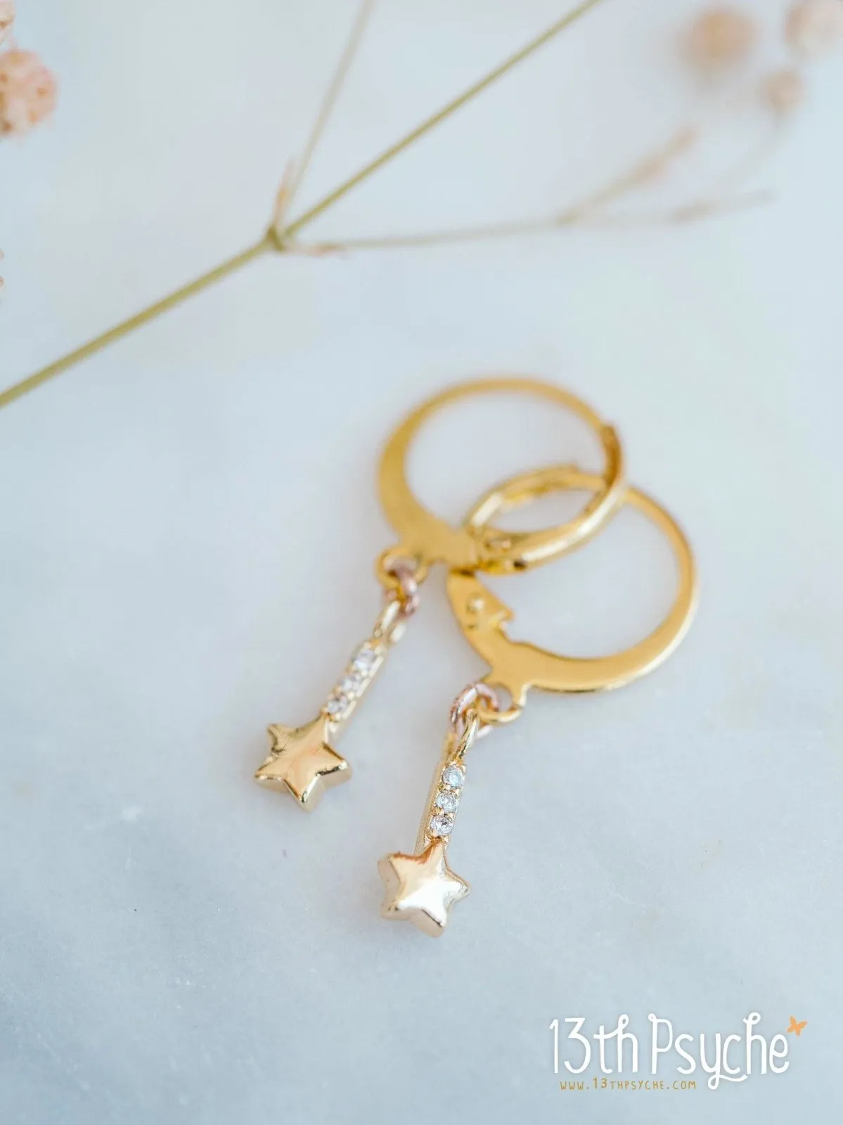 Cubic Zirconia shooting stars gold huggie hoop earrings