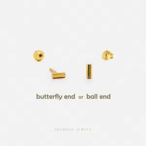 Dainty Tiny Bar Studs Earrings, Unisex, Gold, Silver SHEMISLI SS655 Butterfly End, SS656 Screw Ball End (Type A)