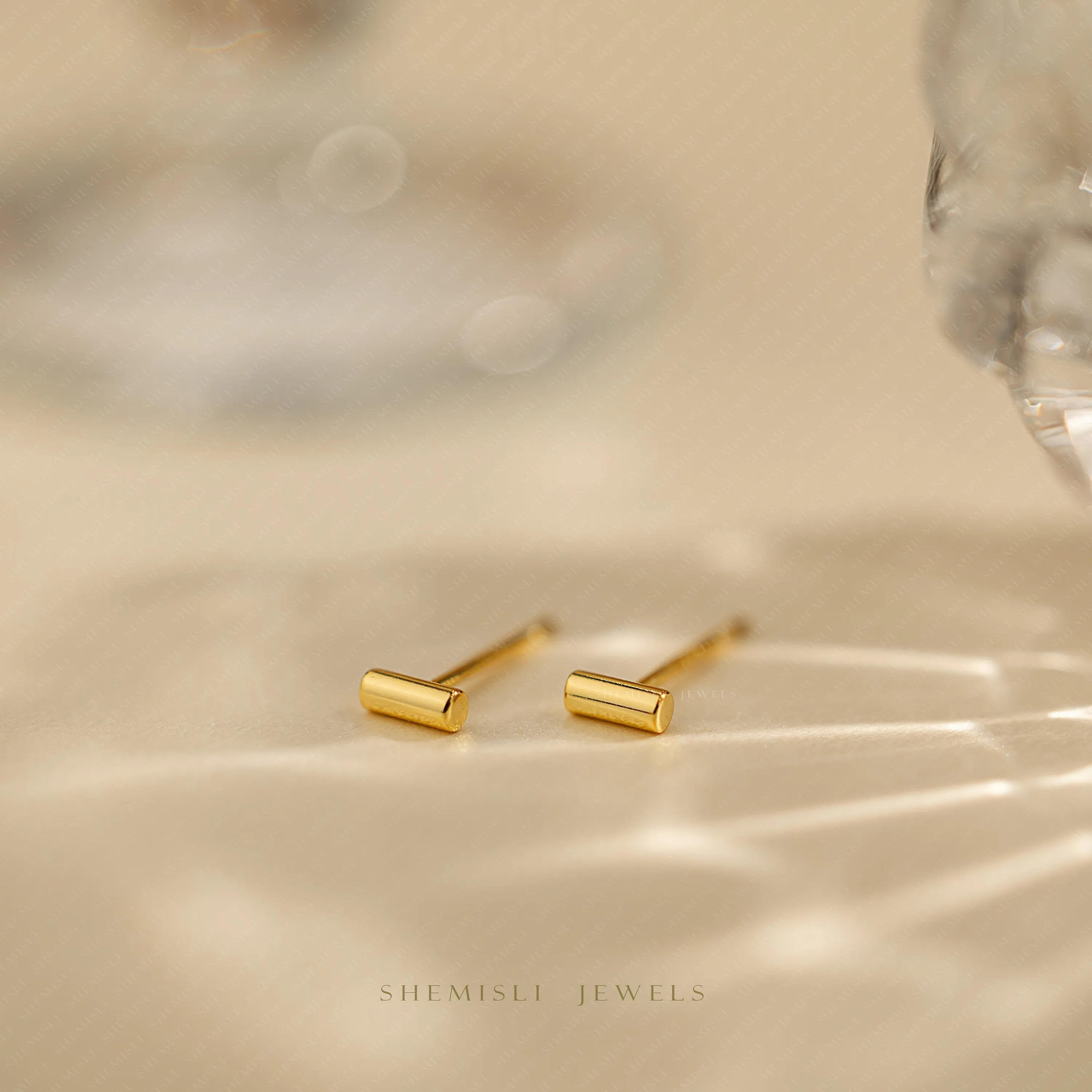 Dainty Tiny Bar Studs Earrings, Unisex, Gold, Silver SHEMISLI SS655 Butterfly End, SS656 Screw Ball End (Type A)