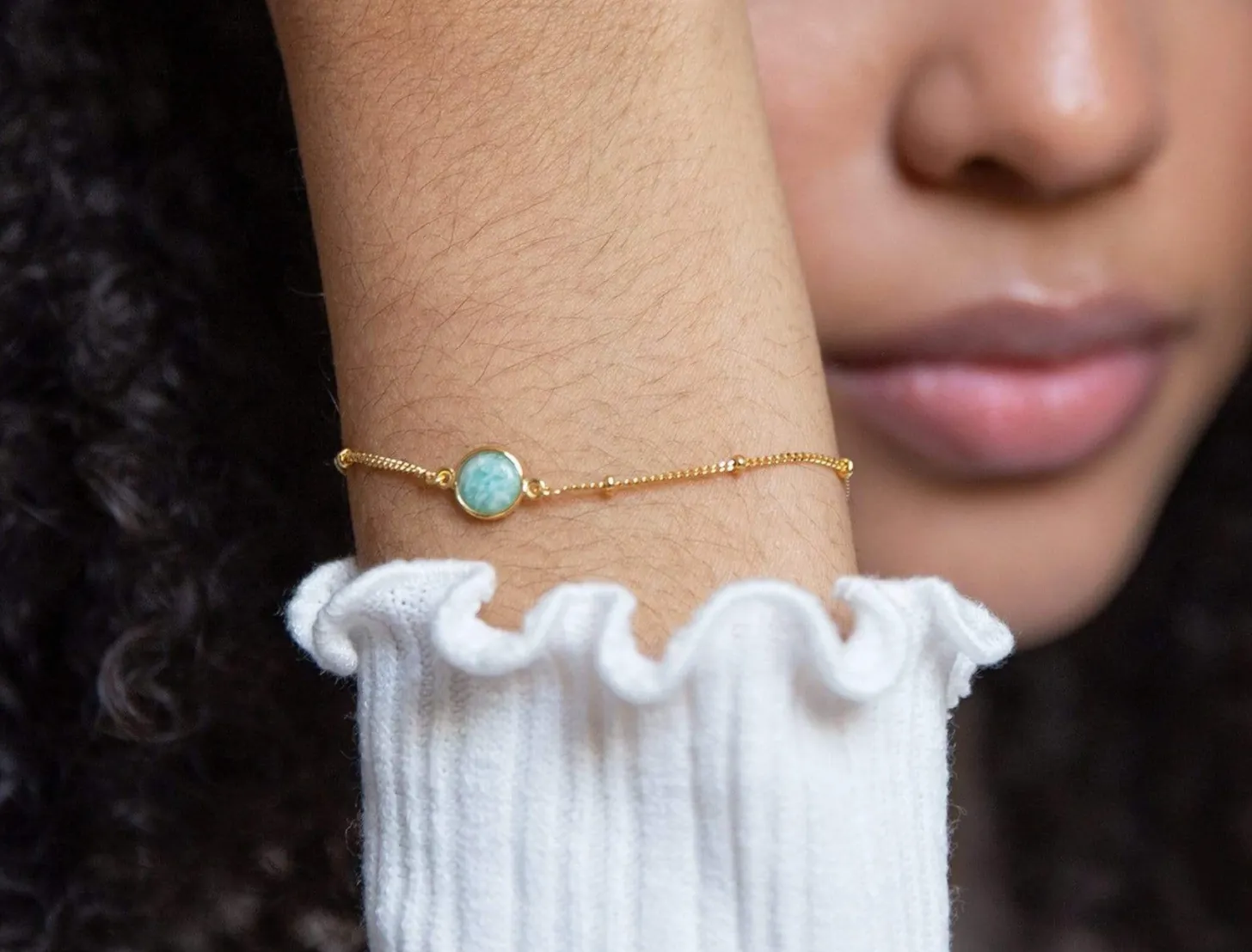 Daisy London Amazonite Healing Stone Bobble Bracelet 18Ct Gold Plate HBR1003_GP