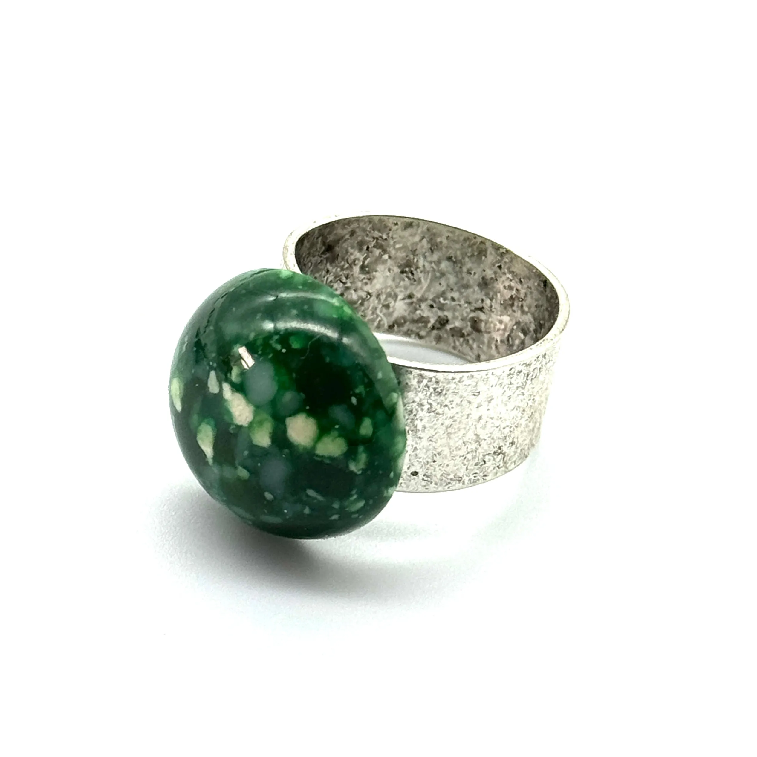 Dark Jade Speckled Mosaic Cocktail Ring