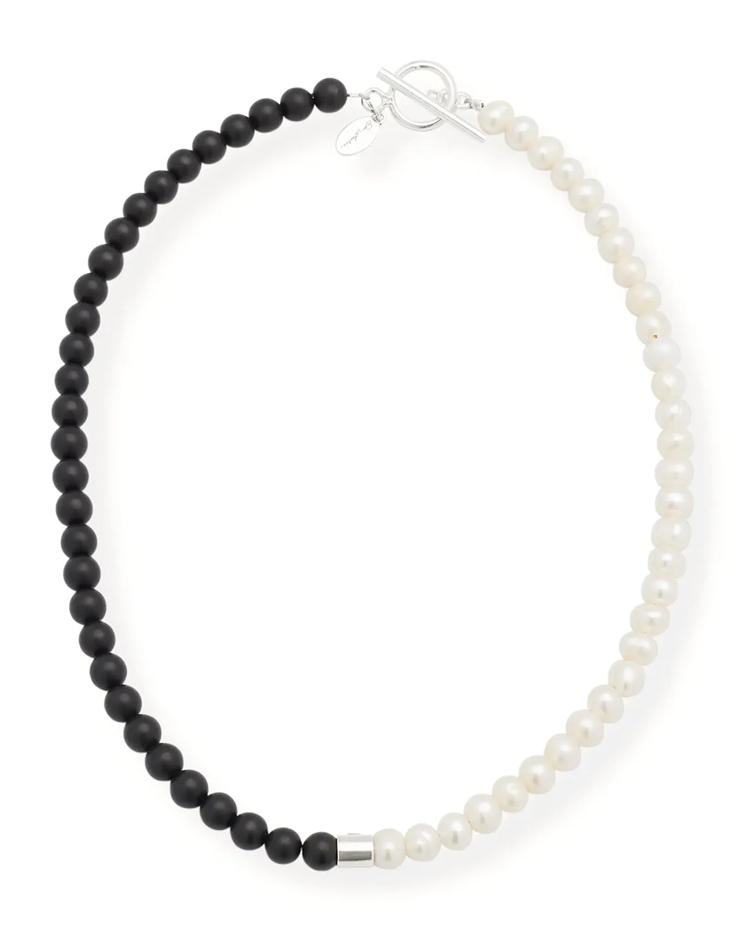 Diamond Accent Pearl & Black Agate Beaded Necklace