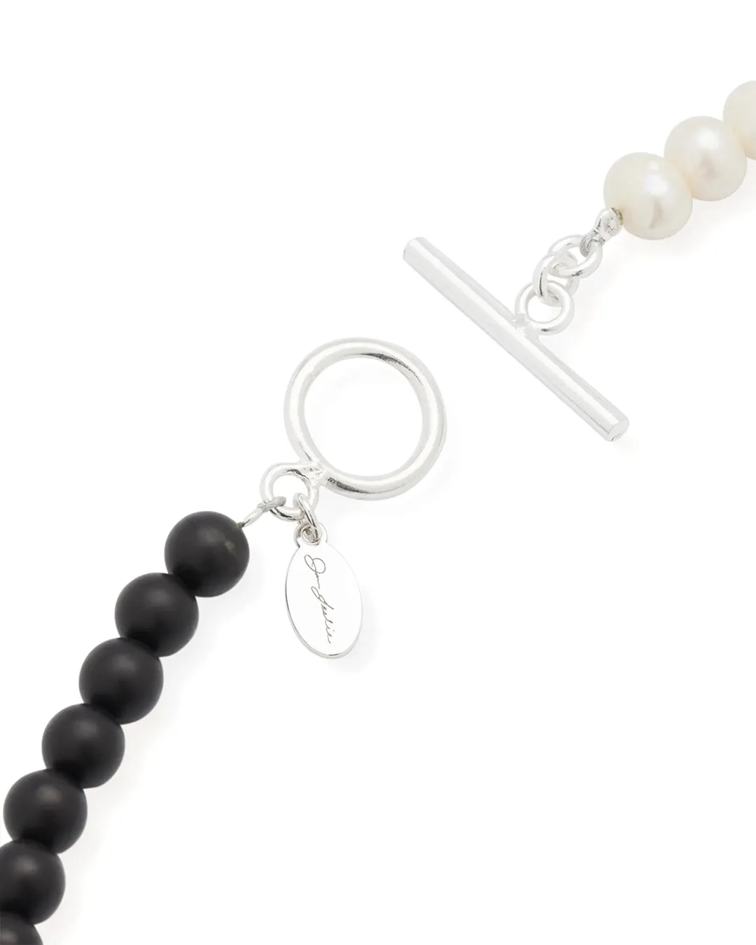 Diamond Accent Pearl & Black Agate Beaded Necklace