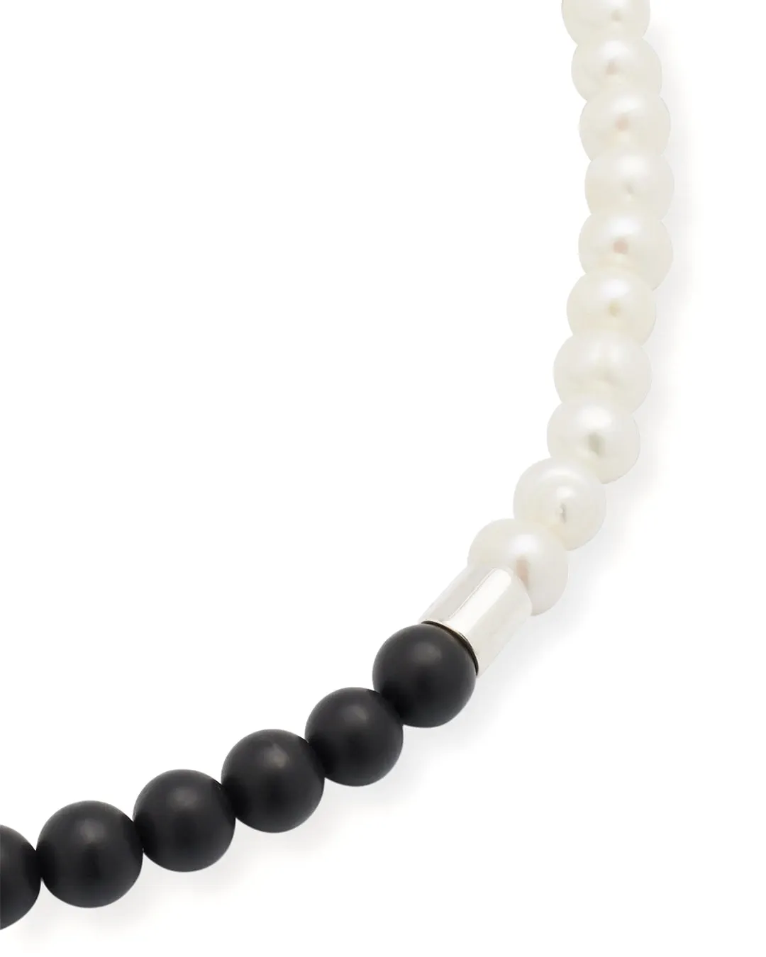 Diamond Accent Pearl & Black Agate Beaded Necklace