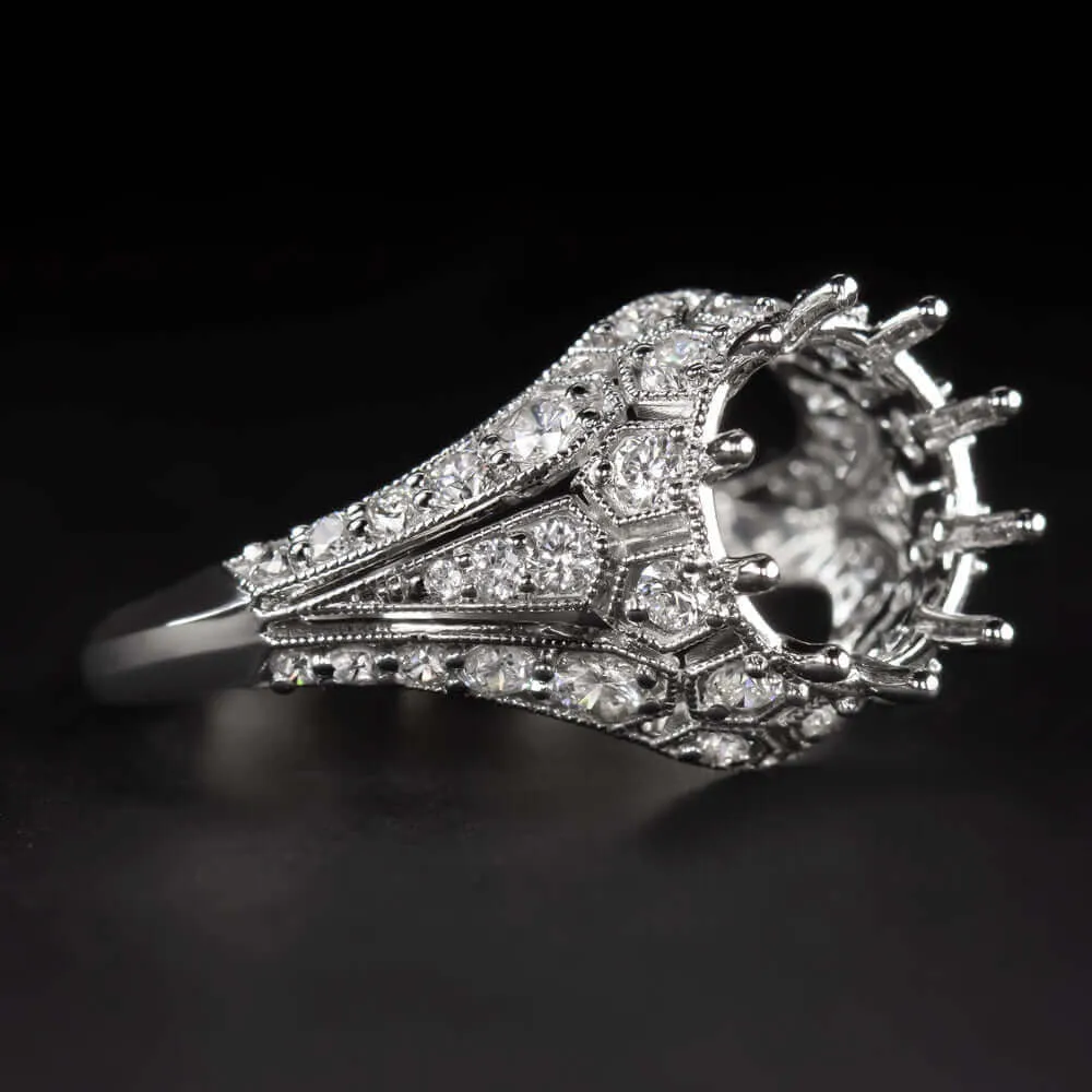 DIAMOND VINTAGE STYLE RING SETTING 9mm ROUND 3CT SEMI MOUNT ENGAGEMENT COCKTAIL