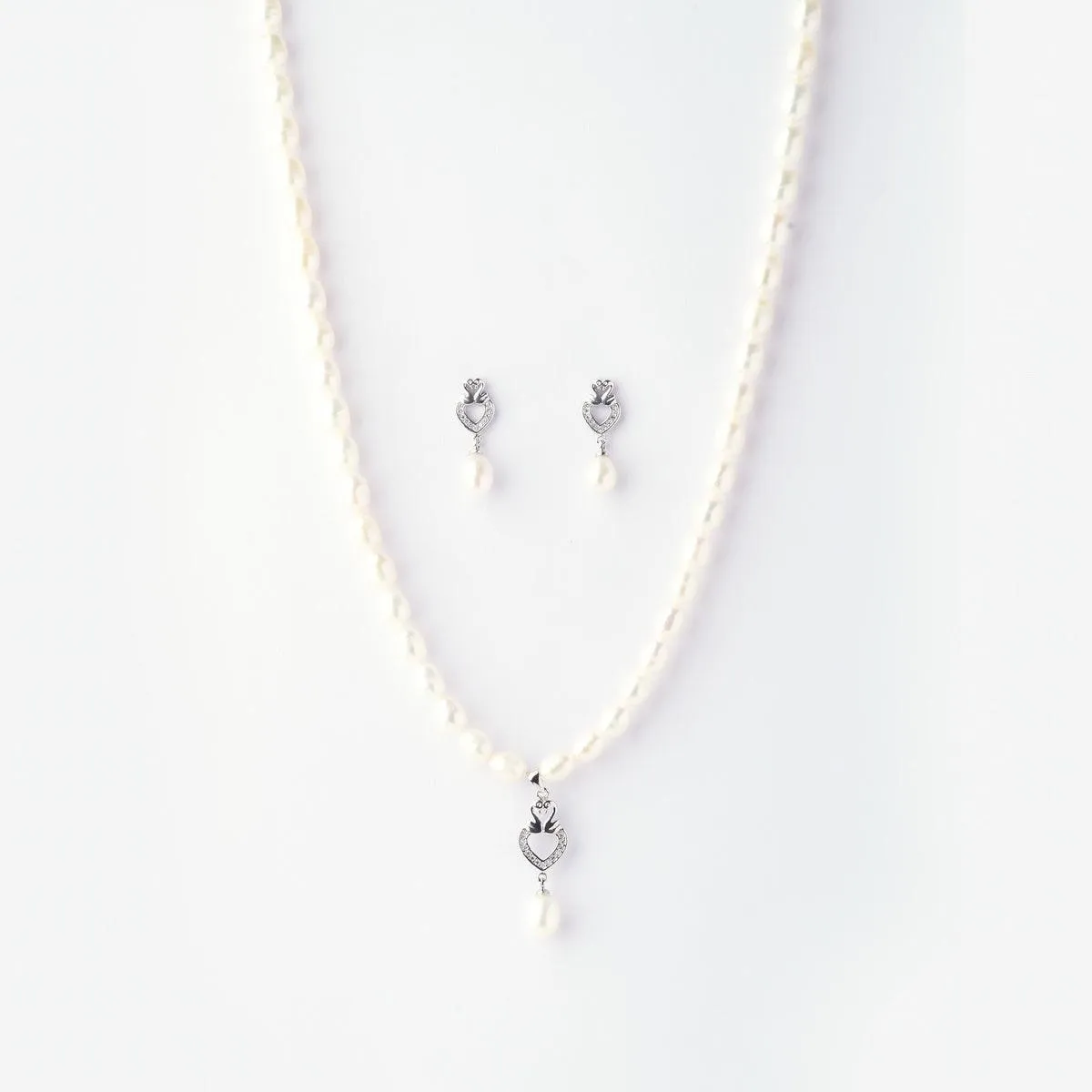 Duck Pair Pendant Pearl Necklace Set