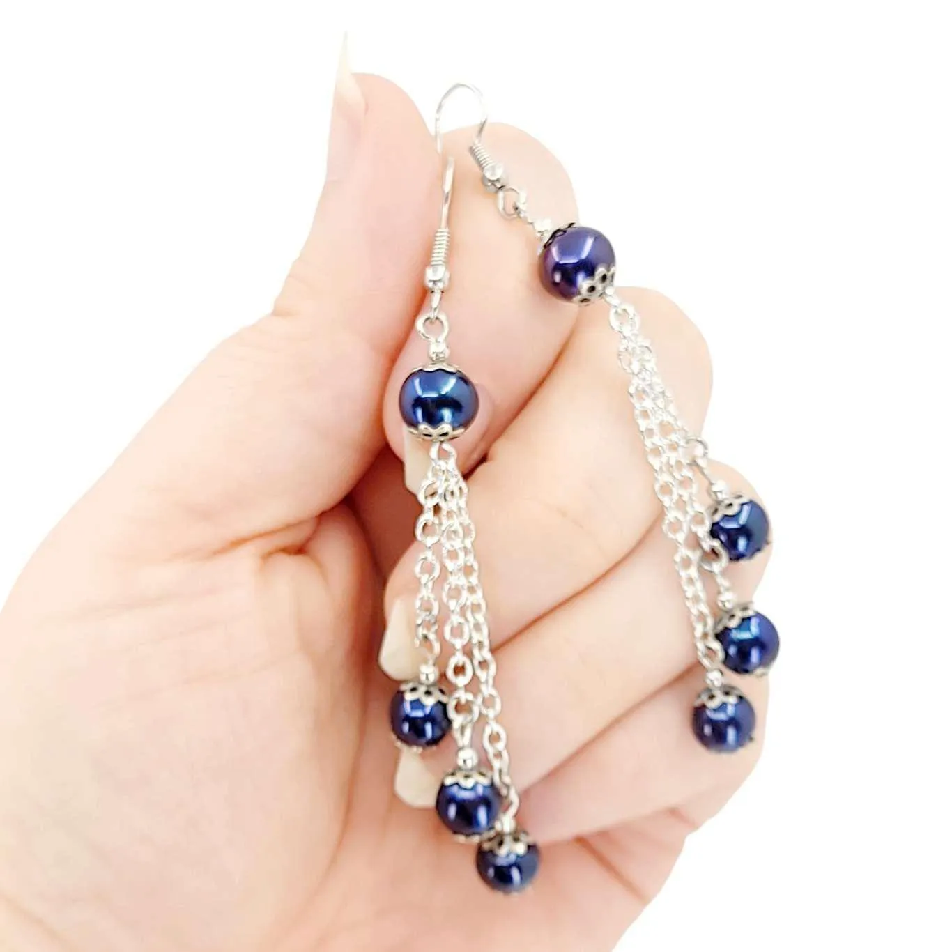 Earrings - Capped Pearl Cascade Drops (Peacock) by Tiny Aloha