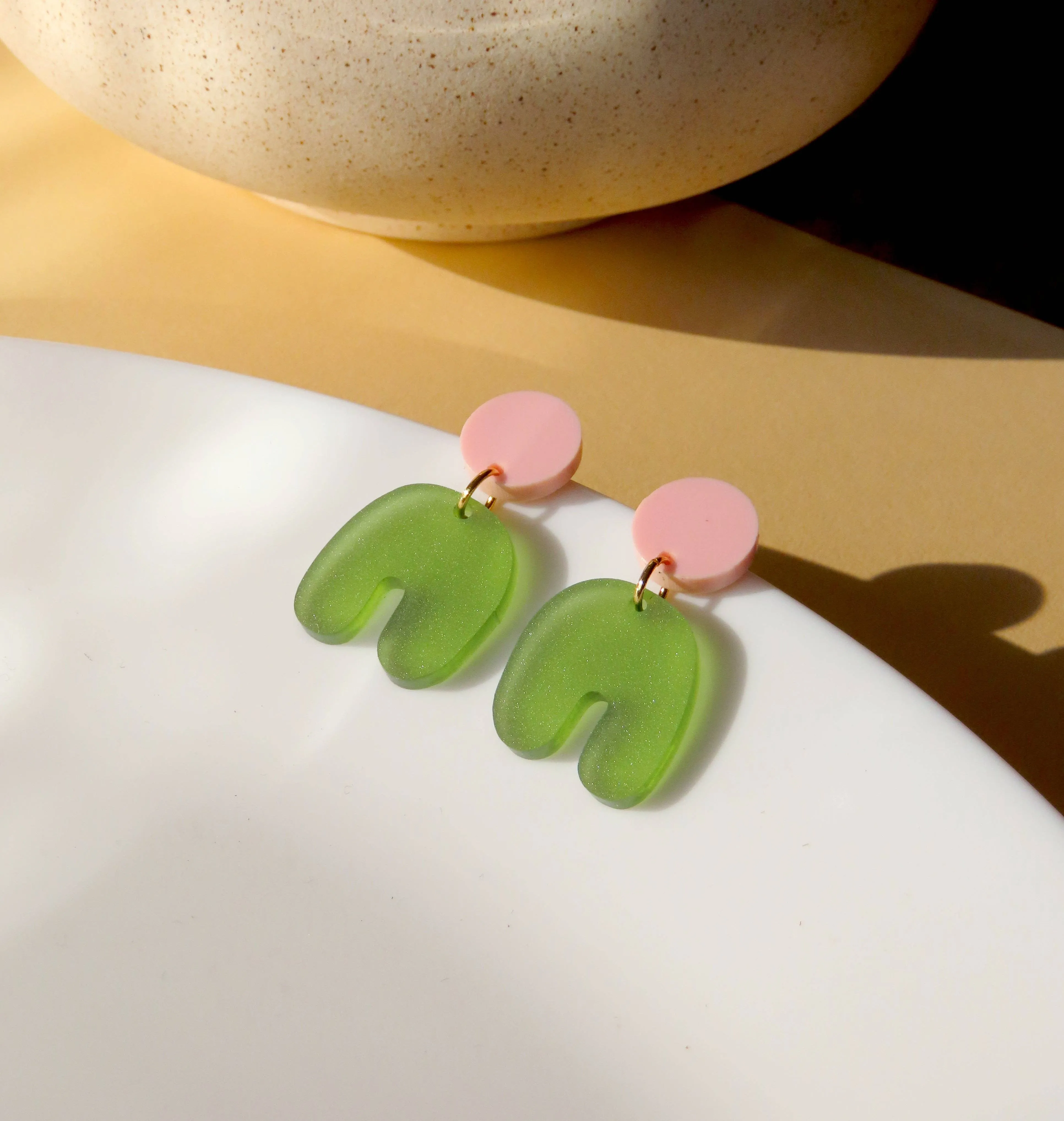 Earrings - Pink Olive Transparent Squishy Arch Bow