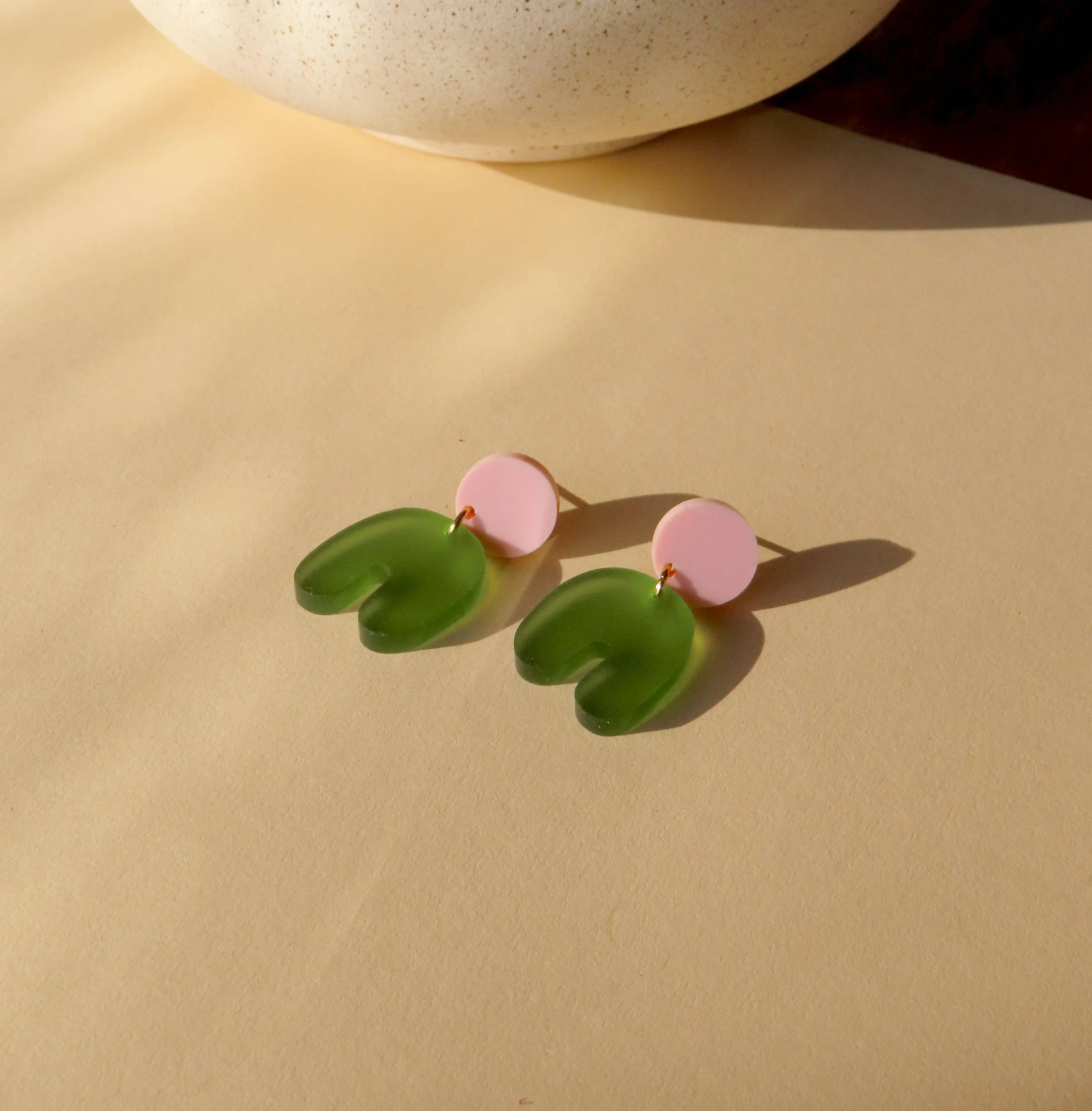 Earrings - Pink Olive Transparent Squishy Arch Bow