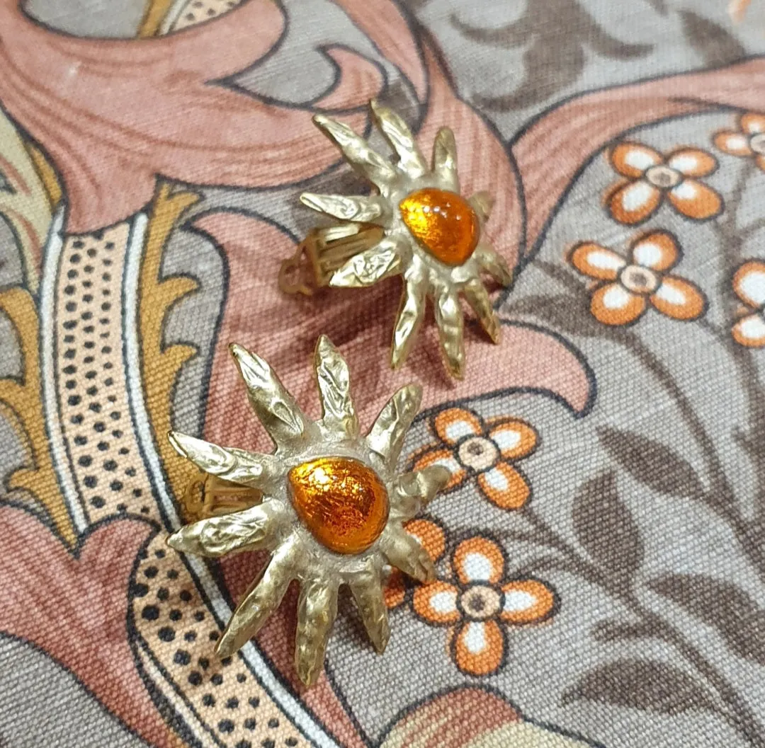 Edouard Rambaud starburst orange clip on earrings