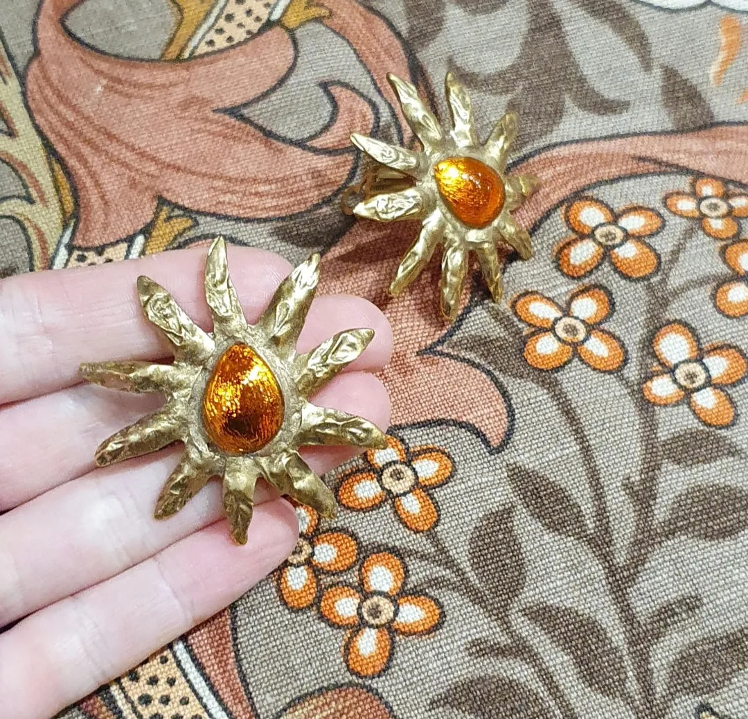 Edouard Rambaud starburst orange clip on earrings