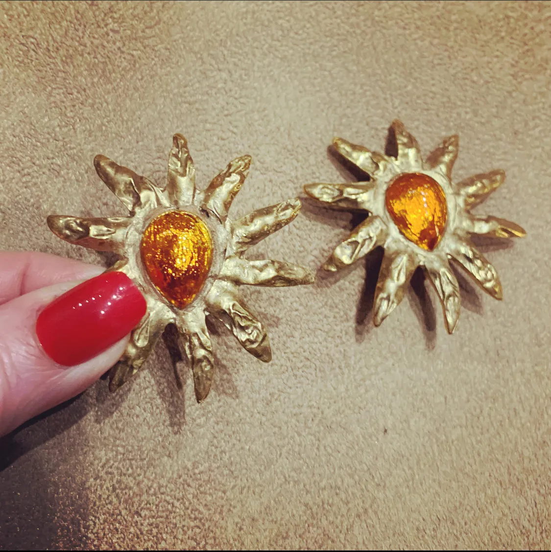 Edouard Rambaud starburst orange clip on earrings