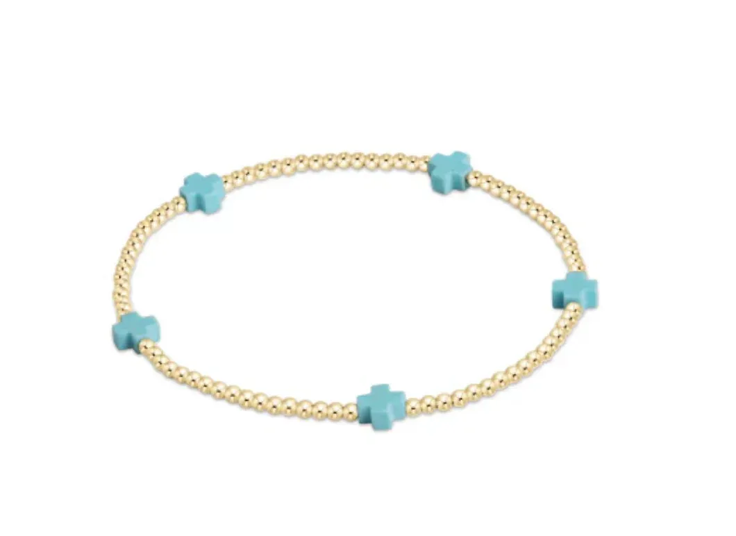 egirl signature cross small gold pattern 2mm bead bracelet - turquoise by enewton