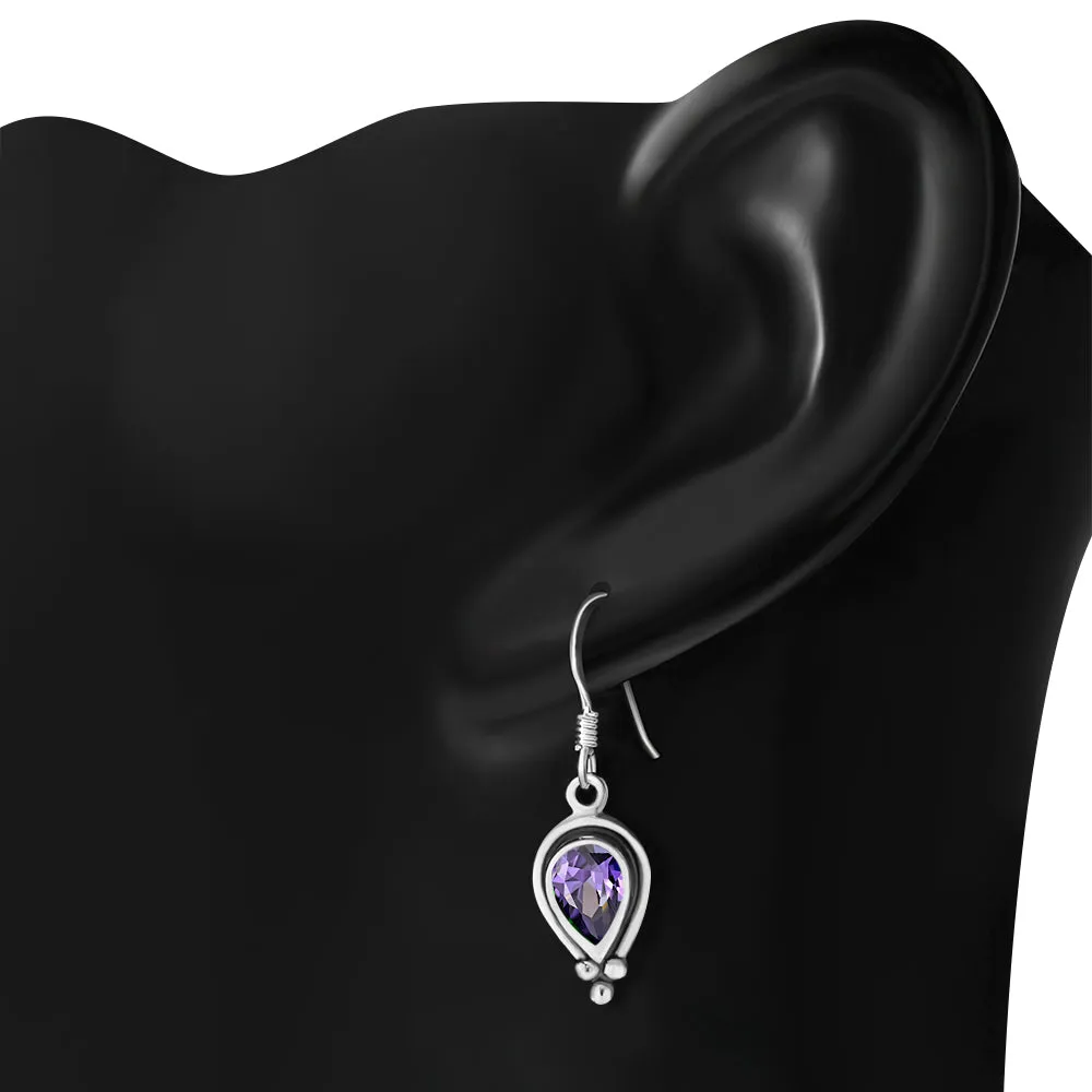 Ethnic Style Silver Earrings w Amethyst CZ