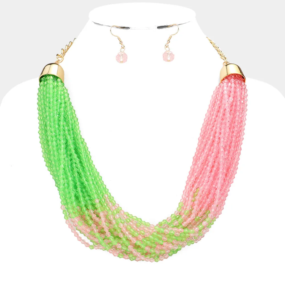 Faceted Beaded Multi Layered Necklace and Matching Earring