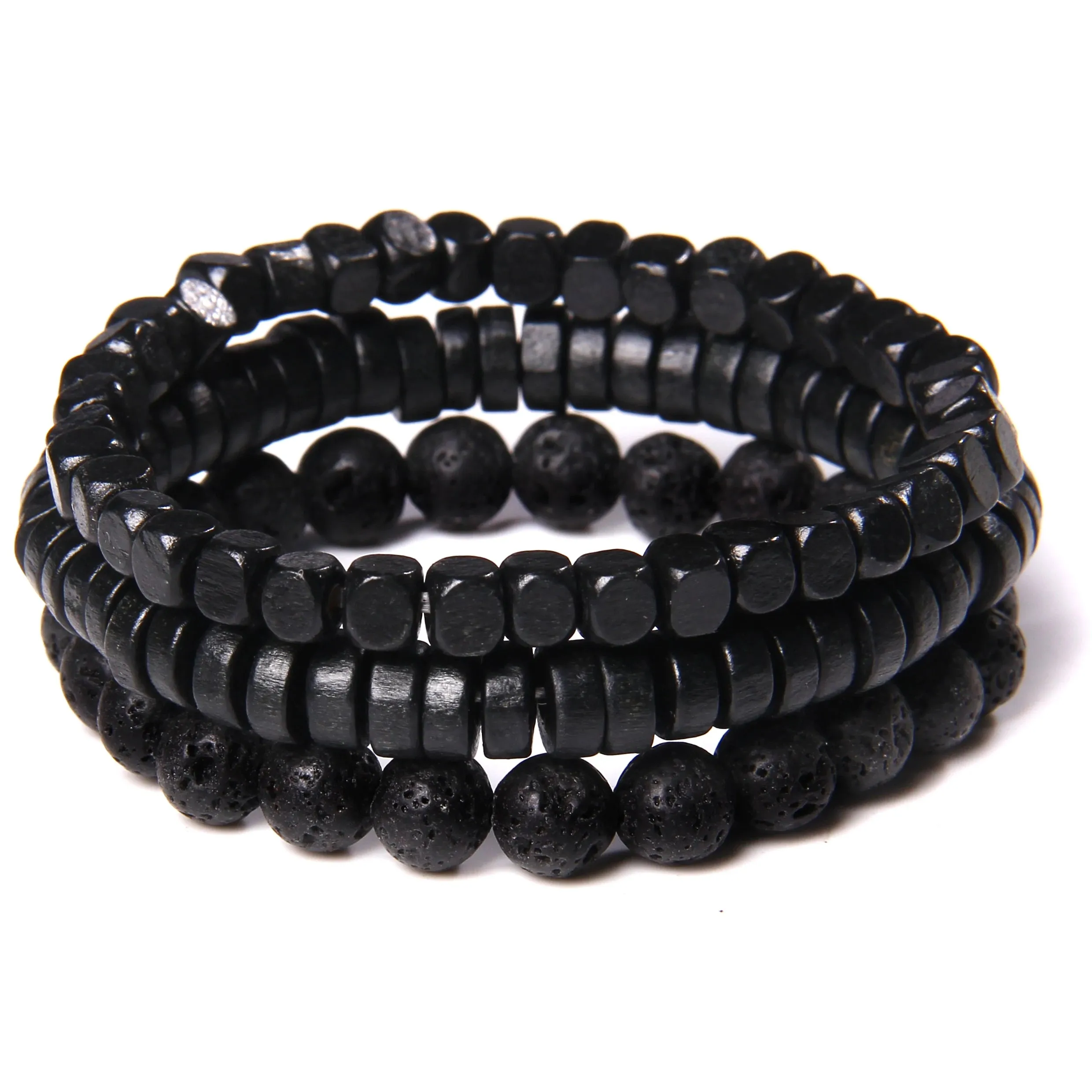 Fashion Natural Stone Beads Men Bracelet Multilayer Black Lava Onyx Beads Charm Punk Bracelet Bangles Women Jewelry Couples Gift