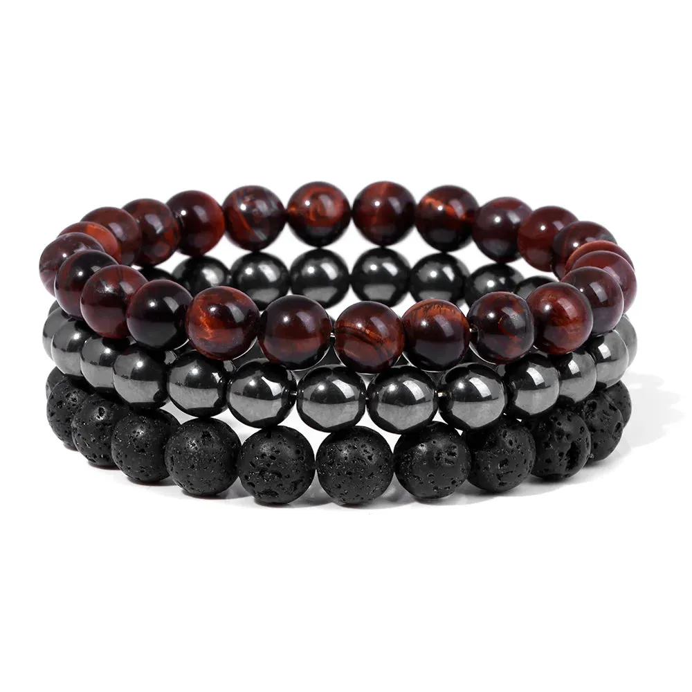 Fashion Natural Stone Beads Men Bracelet Multilayer Black Lava Onyx Beads Charm Punk Bracelet Bangles Women Jewelry Couples Gift