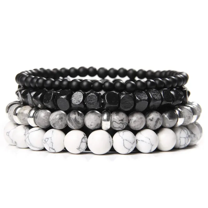 Fashion Natural Stone Beads Men Bracelet Multilayer Black Lava Onyx Beads Charm Punk Bracelet Bangles Women Jewelry Couples Gift