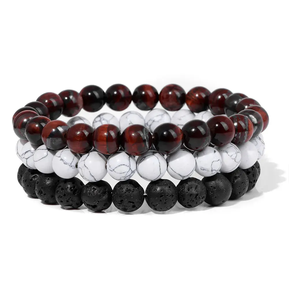 Fashion Natural Stone Beads Men Bracelet Multilayer Black Lava Onyx Beads Charm Punk Bracelet Bangles Women Jewelry Couples Gift