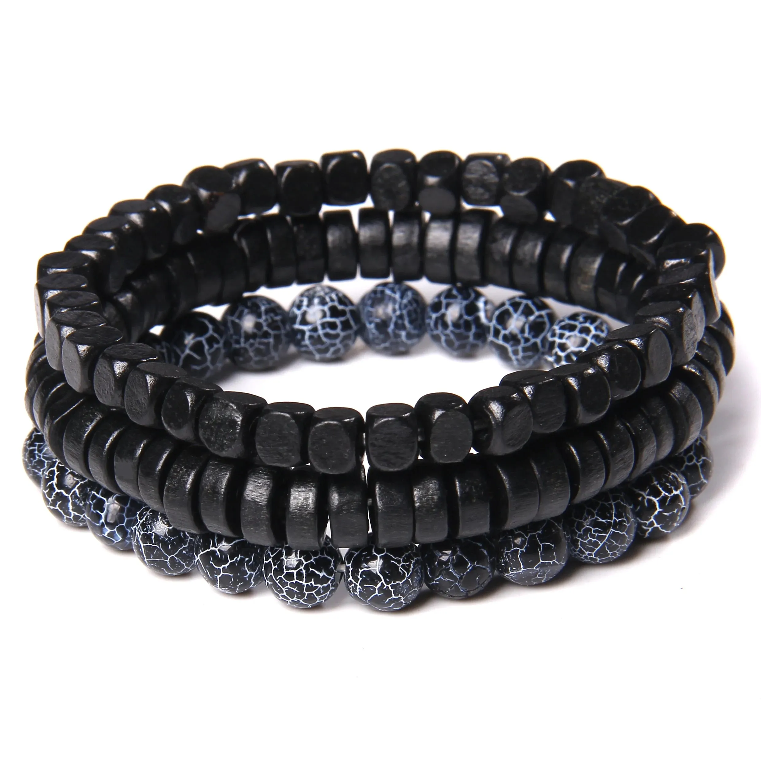 Fashion Natural Stone Beads Men Bracelet Multilayer Black Lava Onyx Beads Charm Punk Bracelet Bangles Women Jewelry Couples Gift