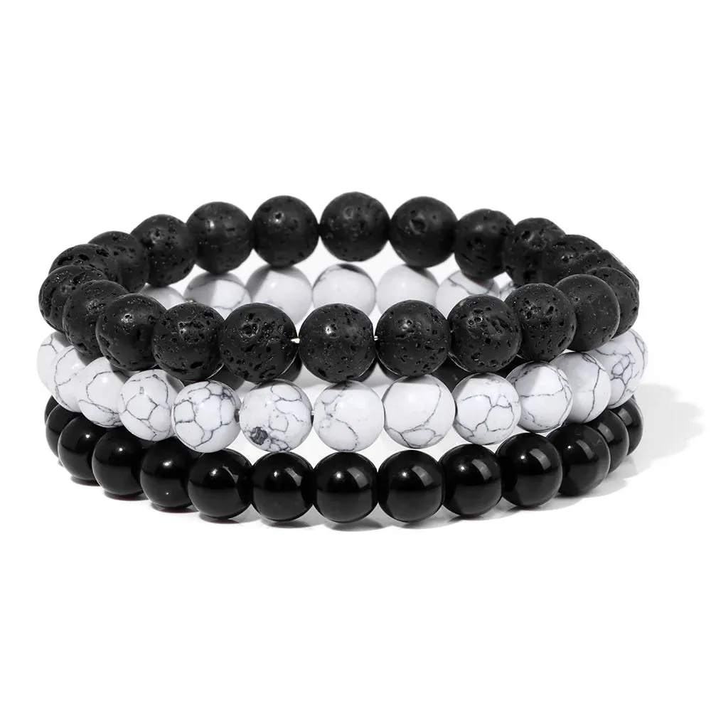 Fashion Natural Stone Beads Men Bracelet Multilayer Black Lava Onyx Beads Charm Punk Bracelet Bangles Women Jewelry Couples Gift