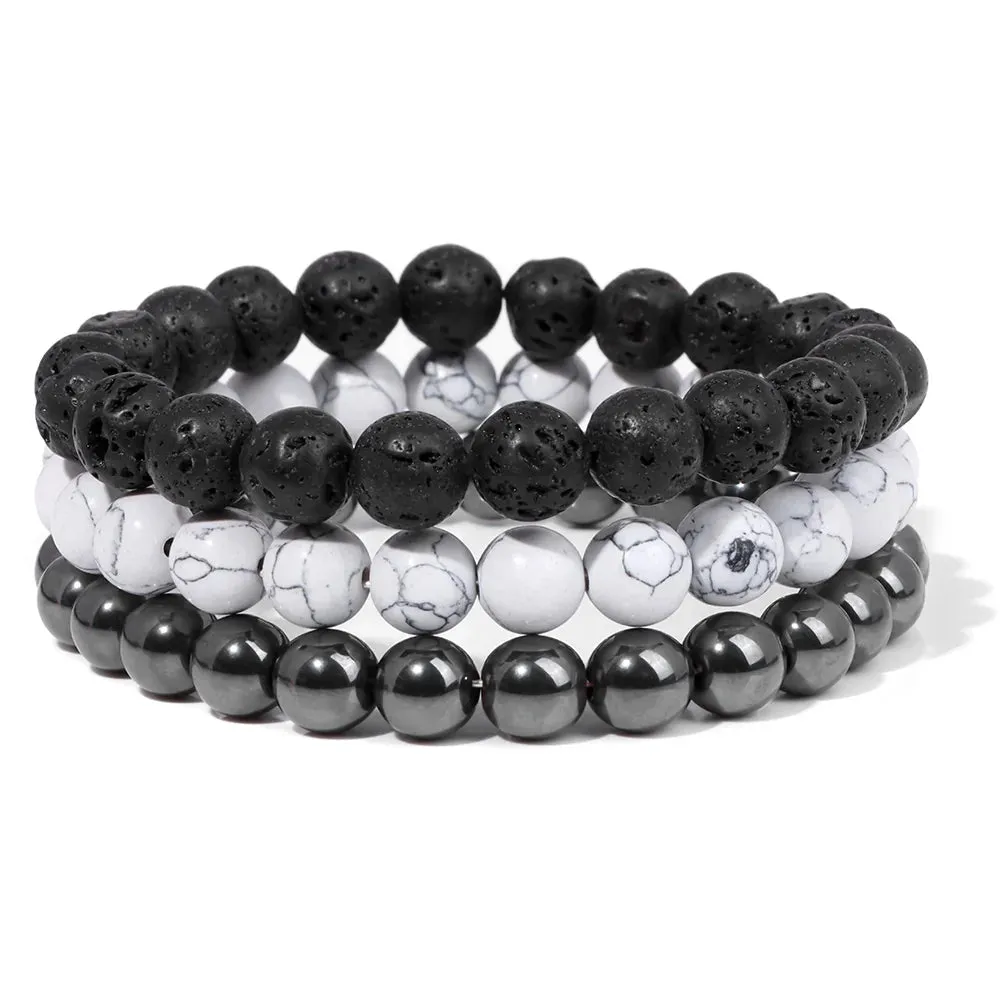 Fashion Natural Stone Beads Men Bracelet Multilayer Black Lava Onyx Beads Charm Punk Bracelet Bangles Women Jewelry Couples Gift