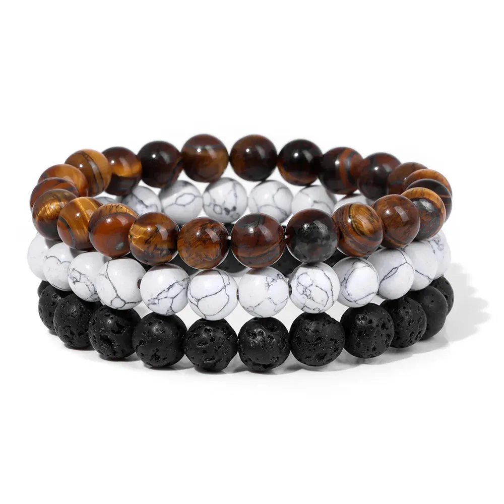 Fashion Natural Stone Beads Men Bracelet Multilayer Black Lava Onyx Beads Charm Punk Bracelet Bangles Women Jewelry Couples Gift