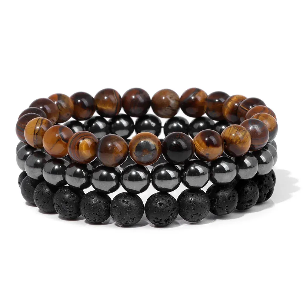 Fashion Natural Stone Beads Men Bracelet Multilayer Black Lava Onyx Beads Charm Punk Bracelet Bangles Women Jewelry Couples Gift