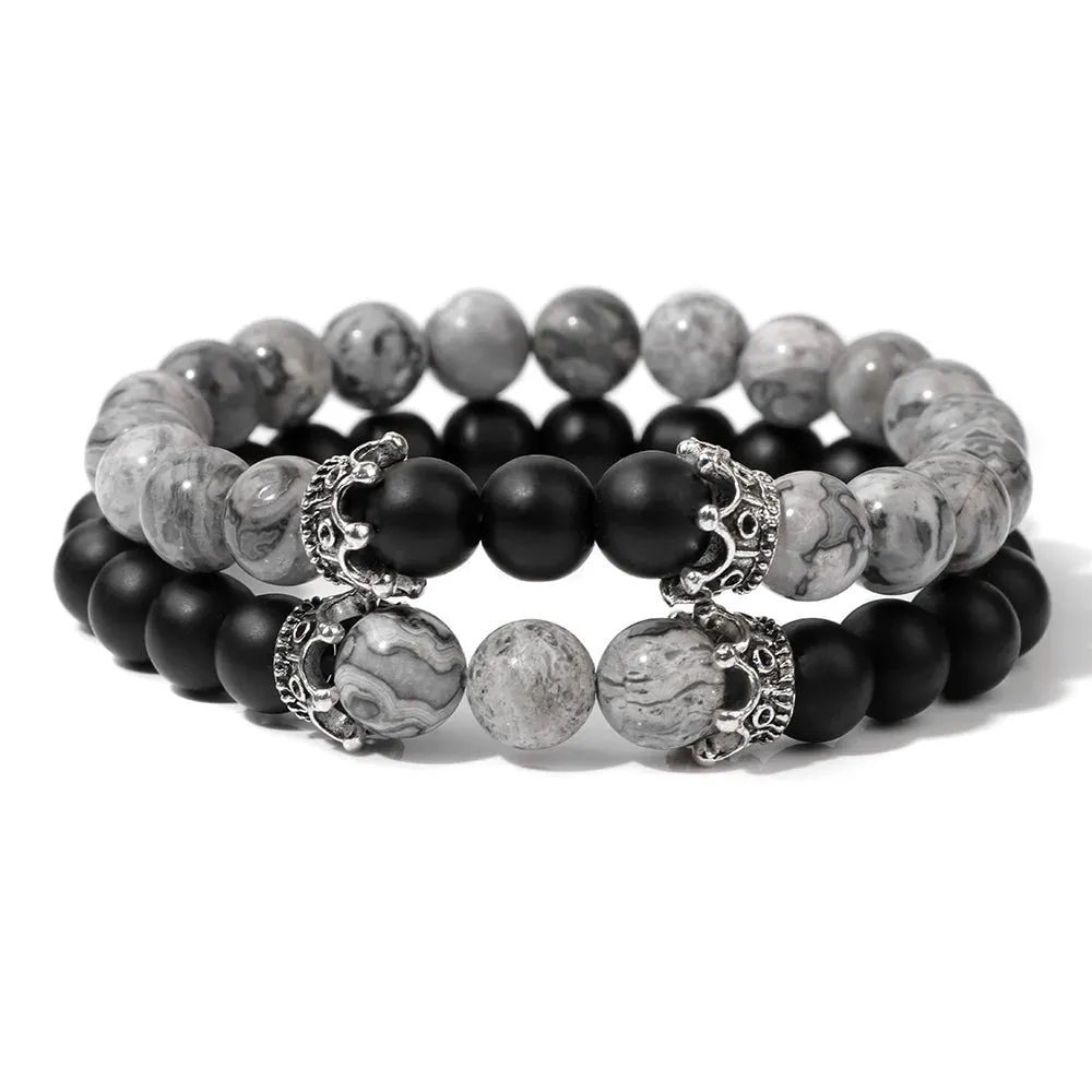 Fashion Natural Stone Beads Men Bracelet Multilayer Black Lava Onyx Beads Charm Punk Bracelet Bangles Women Jewelry Couples Gift