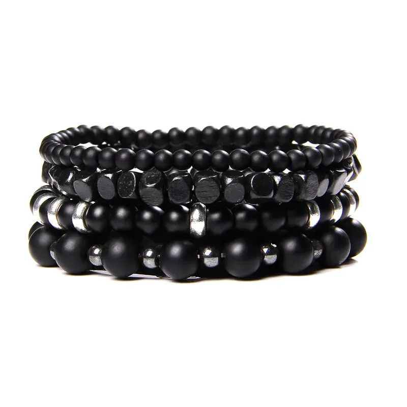 Fashion Natural Stone Beads Men Bracelet Multilayer Black Lava Onyx Beads Charm Punk Bracelet Bangles Women Jewelry Couples Gift