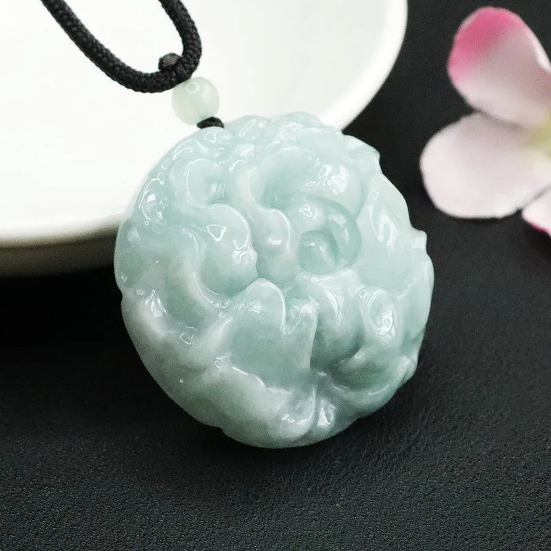 Fortune's Favor: Sterling Silver Jade Peony Flower Pendant