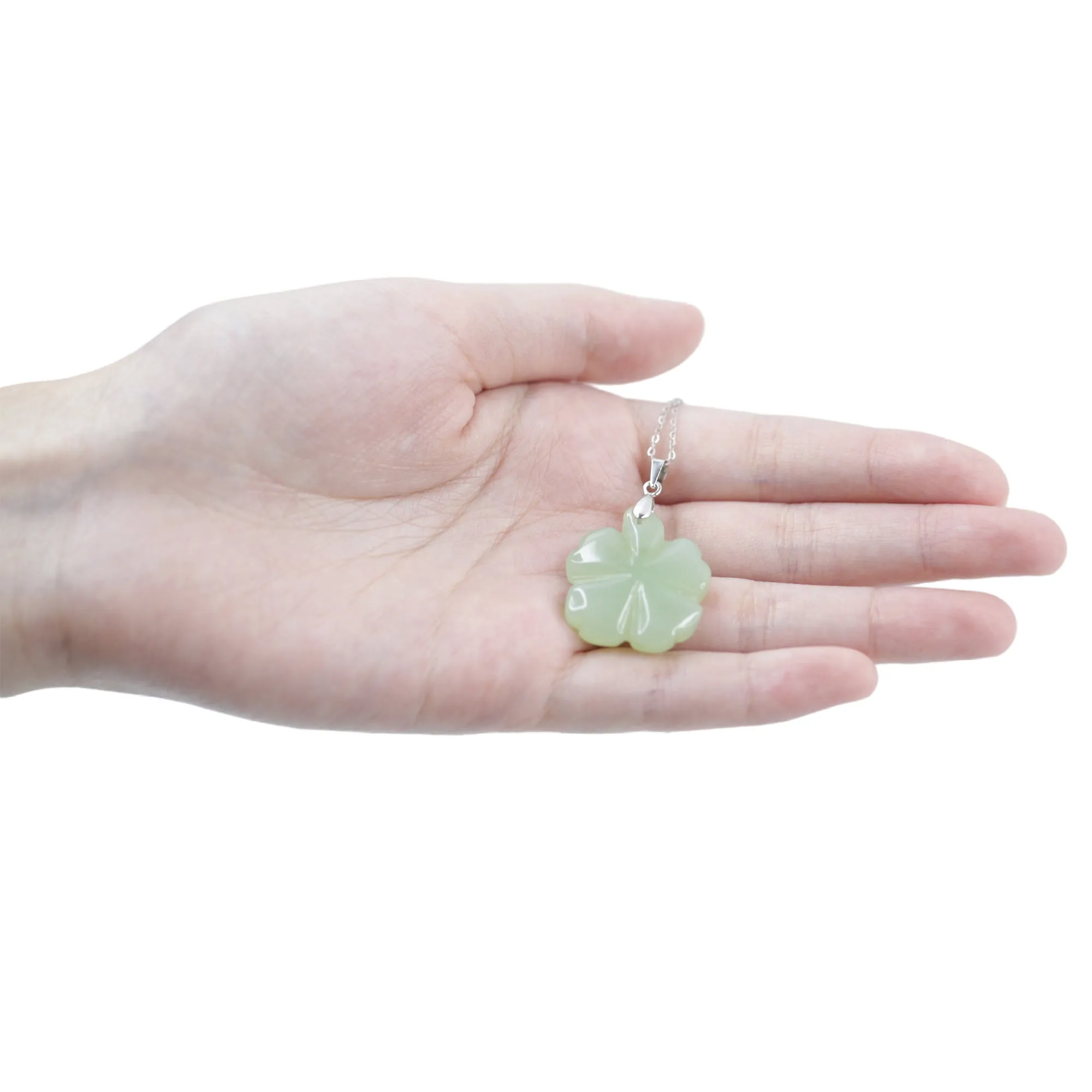 Four Leaf Clover Jade Necklace with 18" Sterling Silver Chain   Ring Box