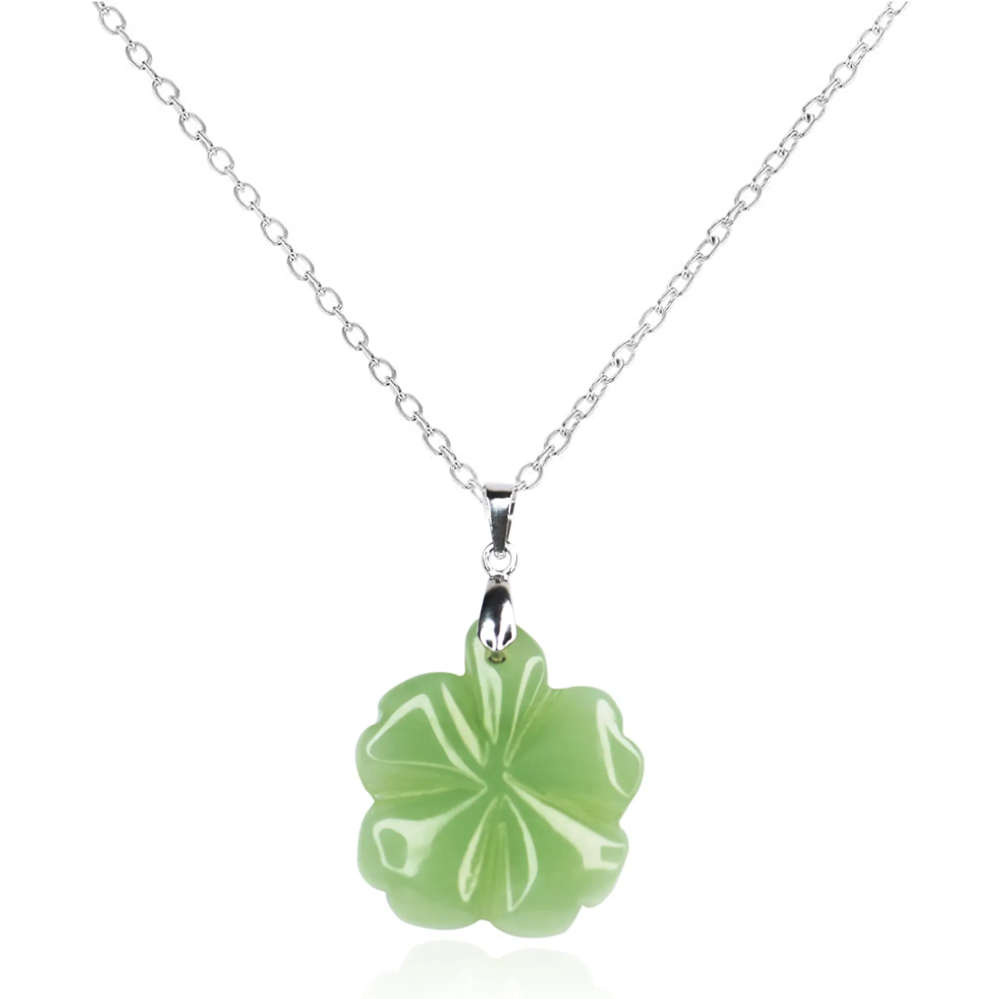 Four Leaf Clover Jade Necklace with 18" Sterling Silver Chain   Ring Box