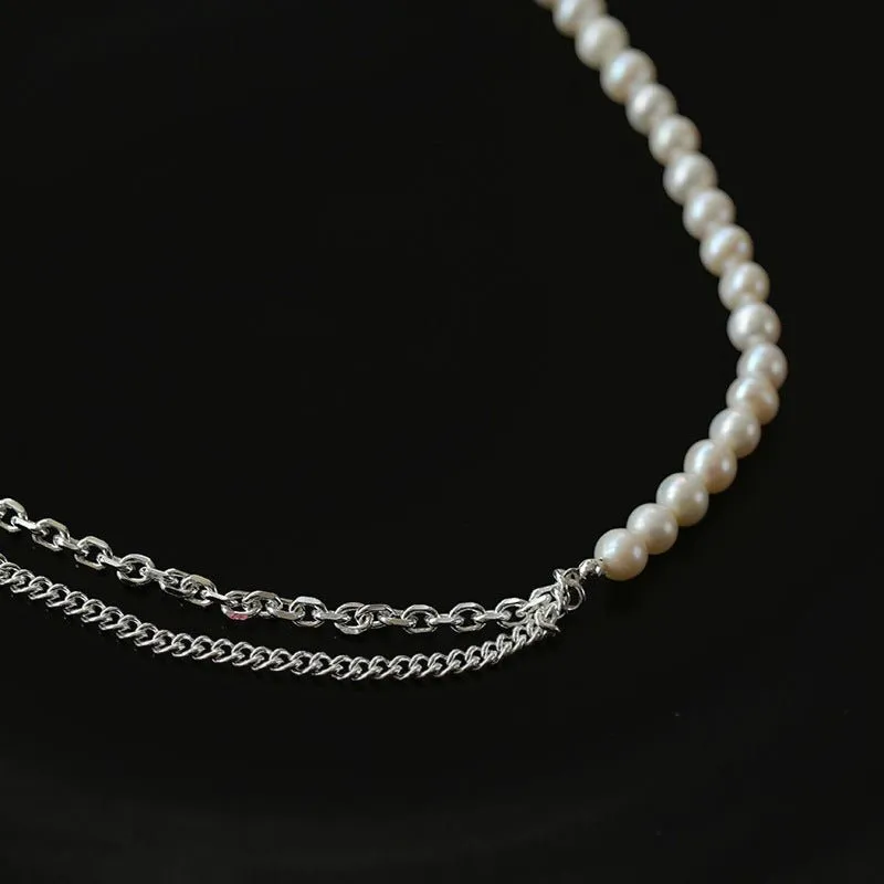 Freshwater Pearl Panel Chain Silver Necklace