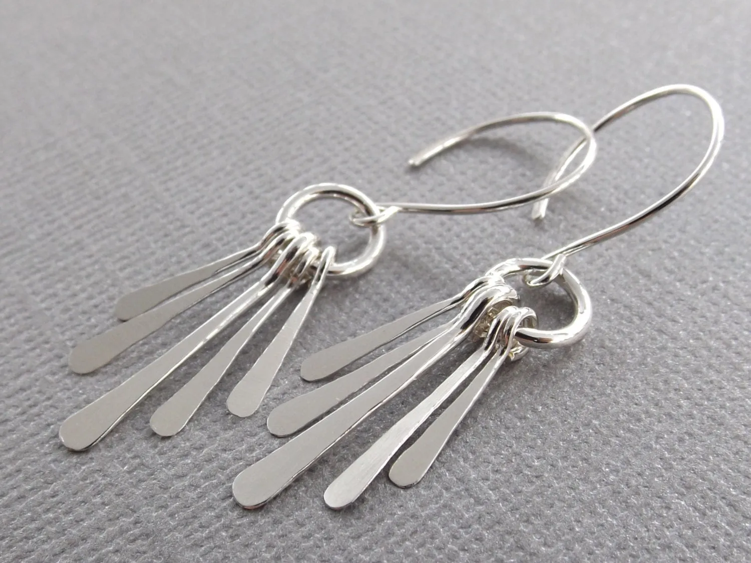 Fringe Earrings,Sterling Silver Earrings,Small Fringe Earrings,Hammered Earrings,Artisan Earrings,Metal Earrings,Fringe Earrings