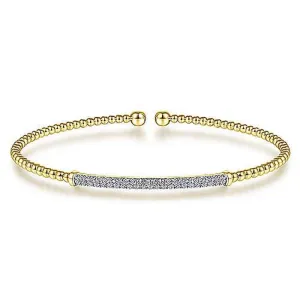 Gabriel & Co. Bujukan Diamond Bar Open Cuff Bangle Bracelet in 14K Yellow Gold