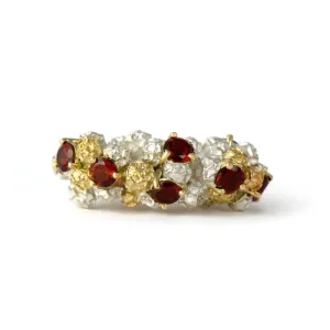 Garnet cluster cocktail ring - one of a kind solid gold and silver peppercorn ring design