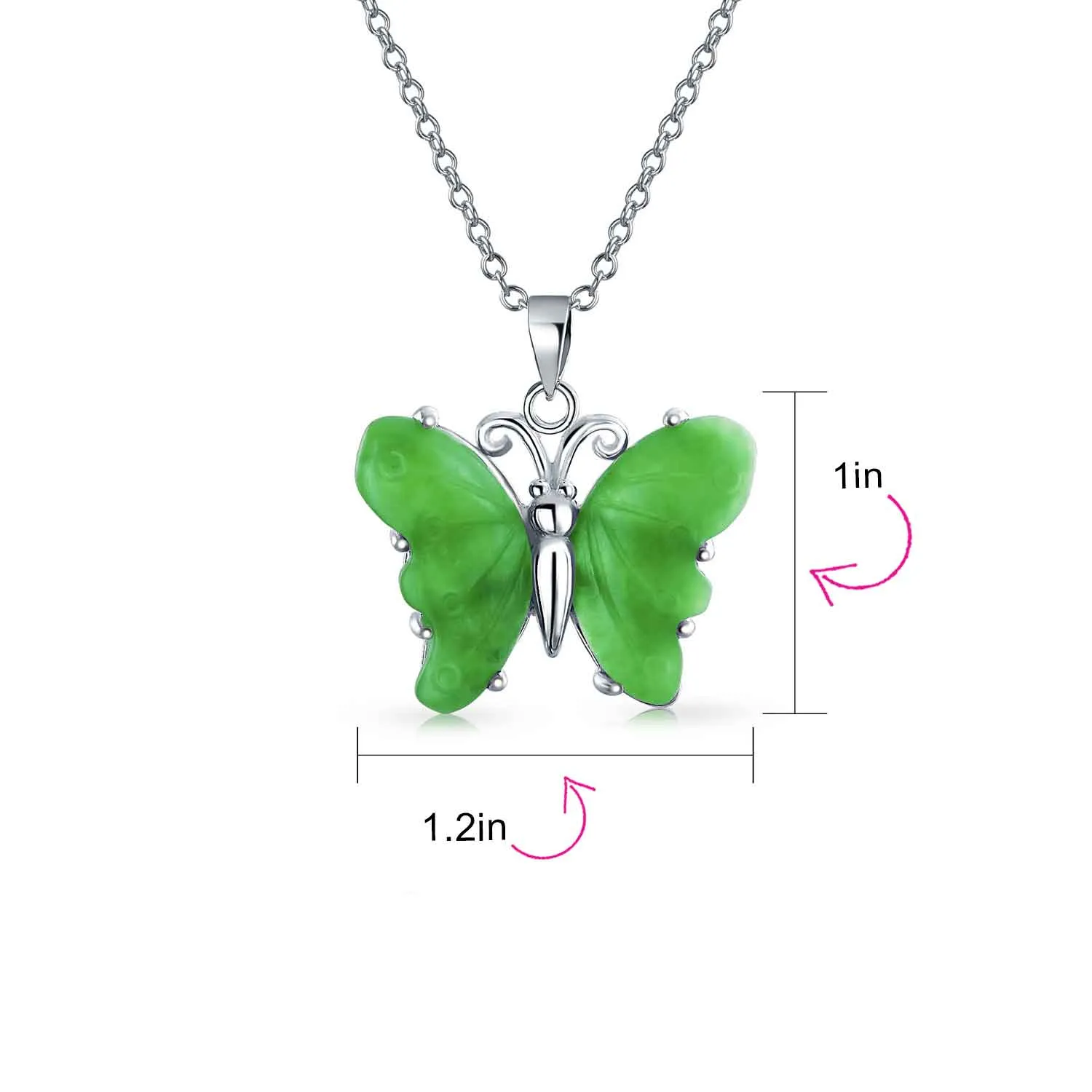 Gemstone Carved Pink Quartz & Jade Butterfly Pendant Necklace in Sterling Silver