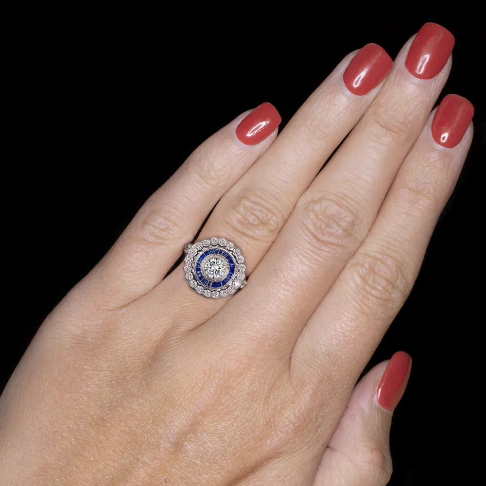 GIA CERTIFIED G VS1 DIAMOND COCKTAIL RING SAPPHIRE ART DECO VINTAGE STYLE HALO