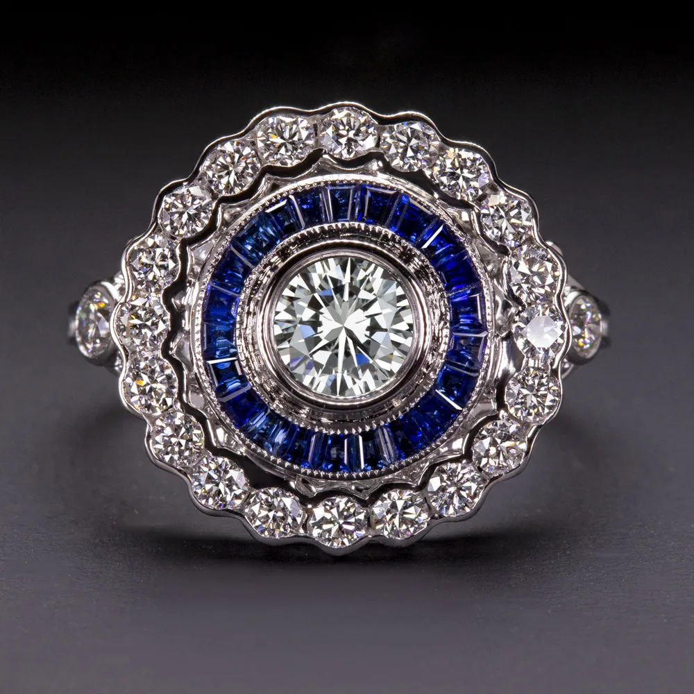 GIA CERTIFIED G VS1 DIAMOND COCKTAIL RING SAPPHIRE ART DECO VINTAGE STYLE HALO