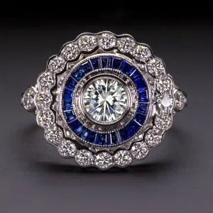 GIA CERTIFIED G VS1 DIAMOND COCKTAIL RING SAPPHIRE ART DECO VINTAGE STYLE HALO