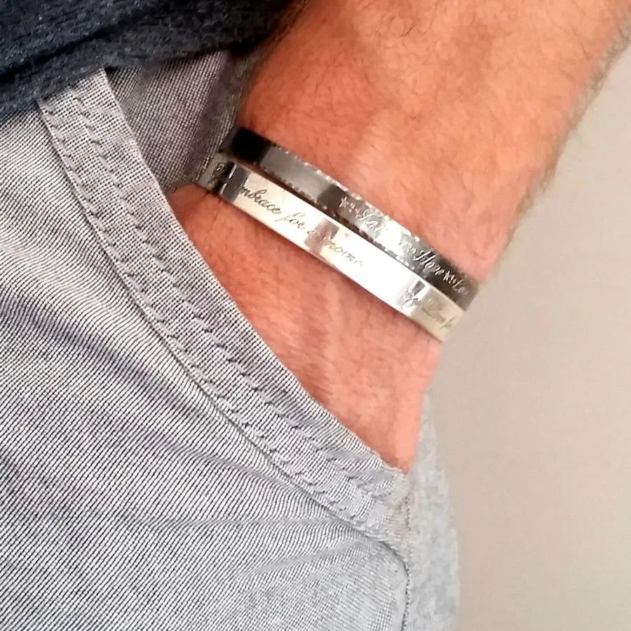 Gift for Men - Personalized Black Sterling Silver Bracelet