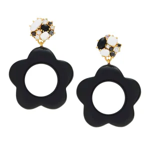 Gogo Black and White Stud Earrings with Detachable Onyx Flower Drops