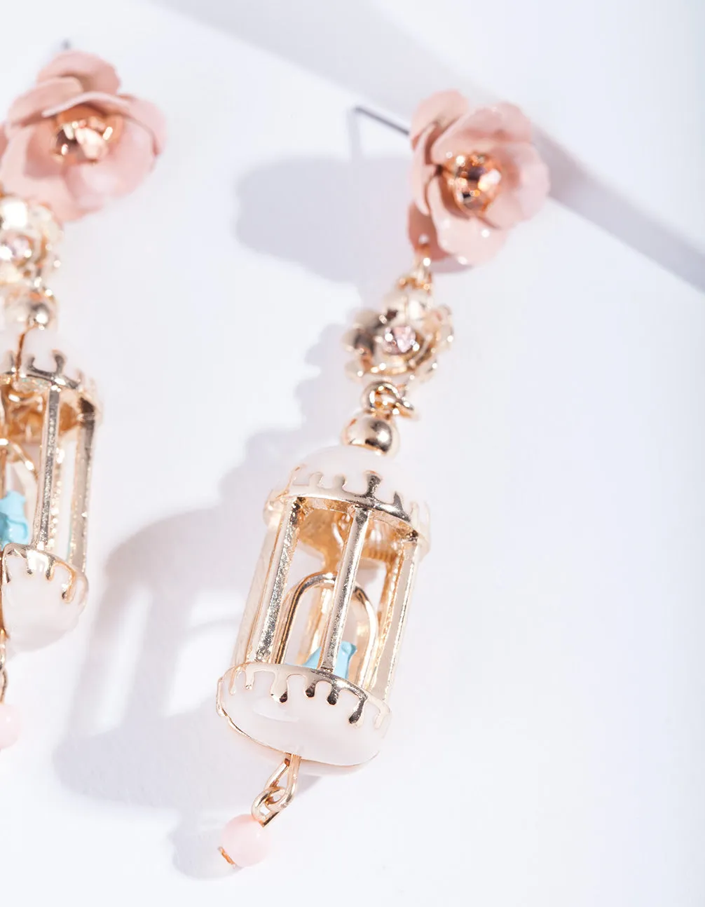 Gold & Pastel Flower Birdcage Earrings