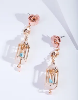 Gold & Pastel Flower Birdcage Earrings