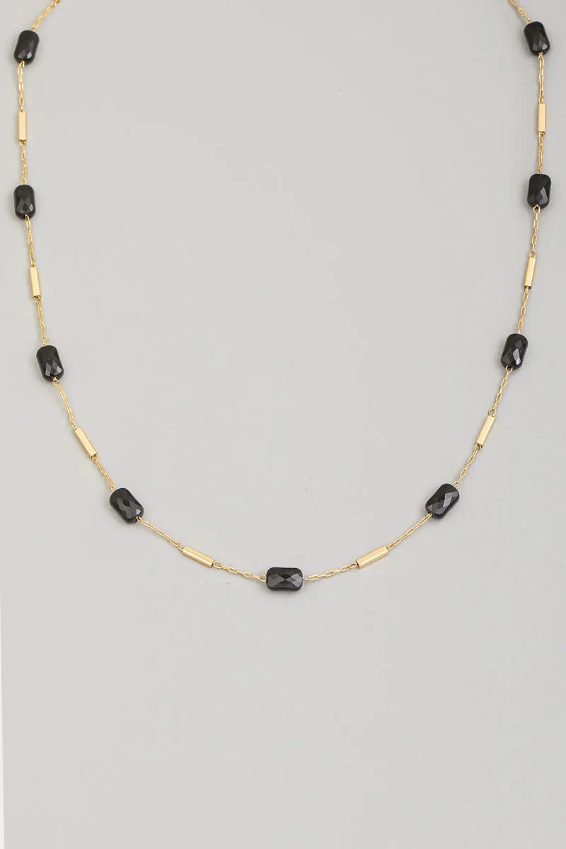 Gold and Black Rectangle Beaded Dainty Necklace